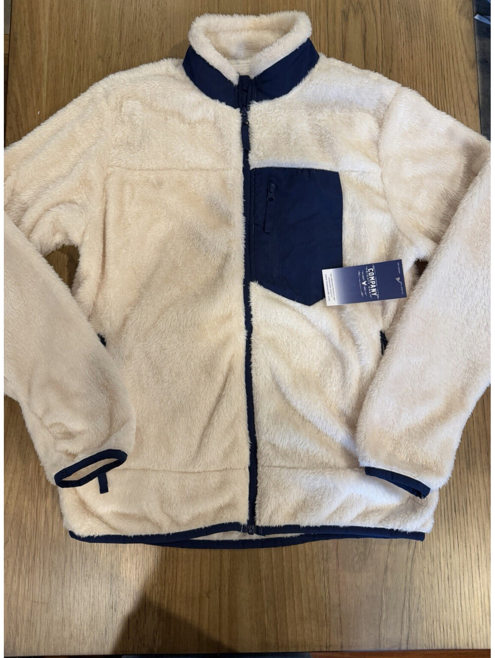Company Eighty One Cream Sherpa Lined Zip Jacket Men's Sz M Blue Pockets NWT $88